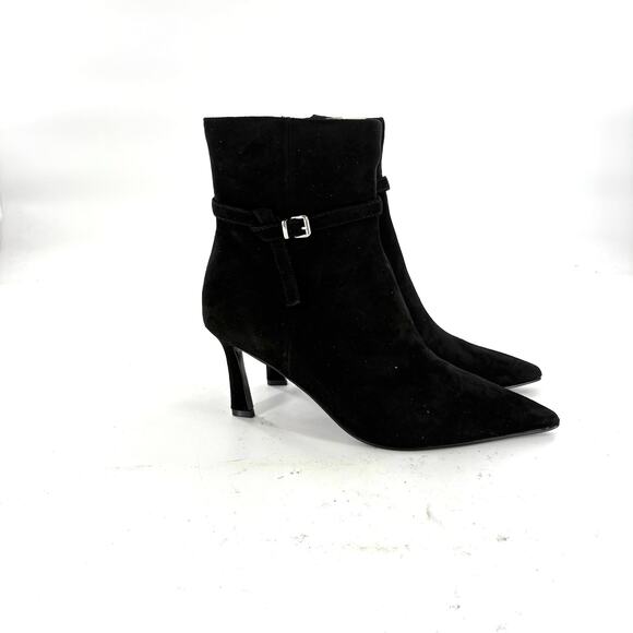 Steve Madden Layan Ankle Booties 7 Black Suede NWOT Boots Heel Dress Buckle Prep - Picture 3 of 8